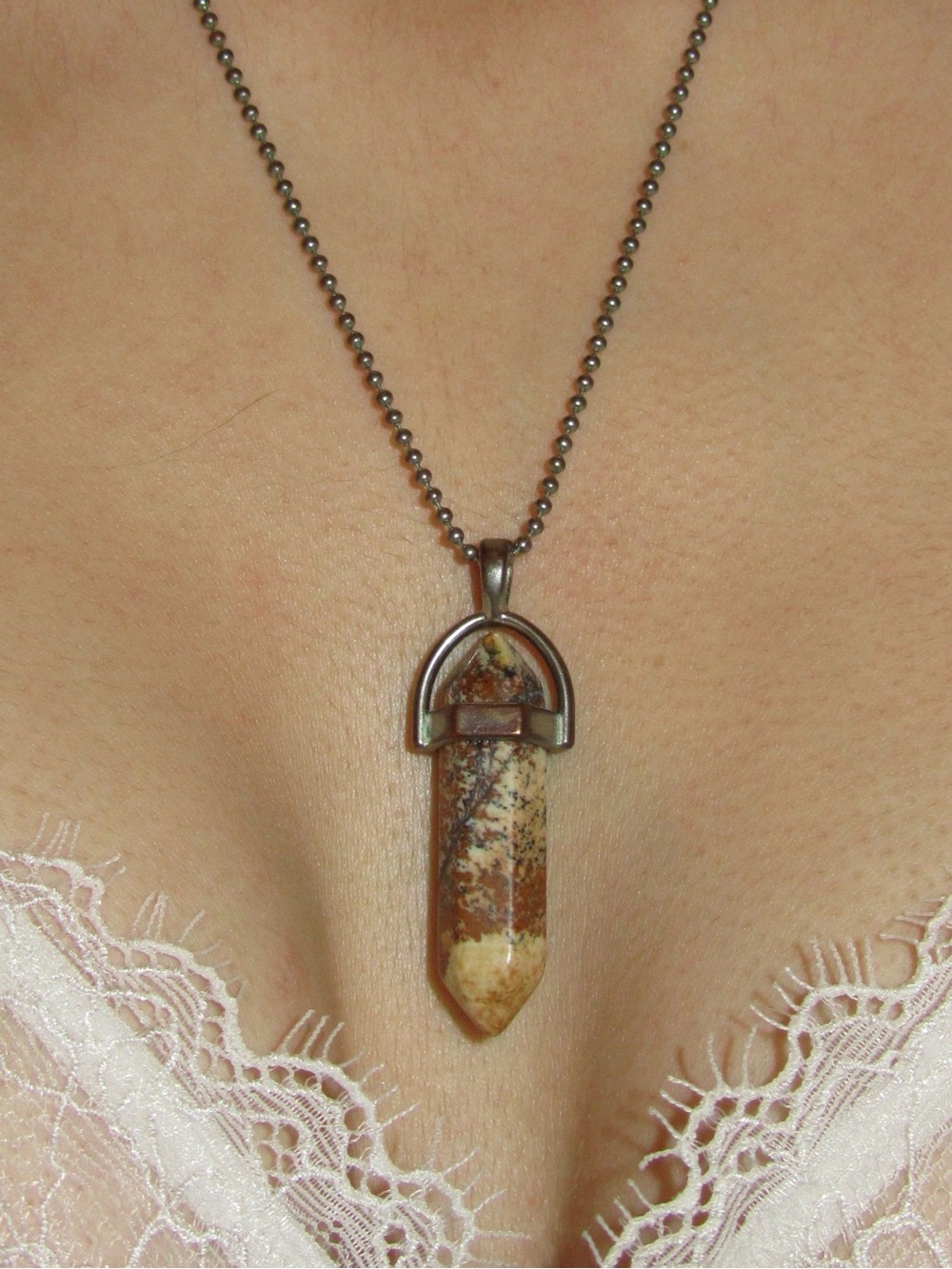 Jasper Pendant Necklace with Silver Chain